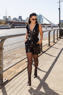 Short Cintura Alta Bolso Faca Couro Ecológico Tabatha Preto