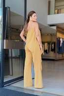 Conjunto Cropped Assimétrico Calça Pantalona Nervura Elara Curcuma