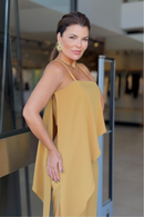 Conjunto Cropped Assimétrico Calça Pantalona Nervura Elara Curcuma