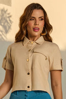 Camisa linho cropped