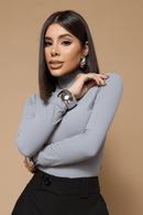 Blusa Gola Alta Manga Longa Básica Canelado Costela Twins Valéria Cinza Claro