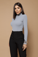 Blusa Gola Alta Manga Longa Básica Canelado Costela Twins Valéria Cinza Claro