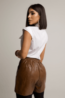 Short Cintura Alta Bolso Faca Couro Ecológico Tabatha Preto