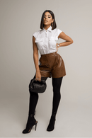 Short Cintura Alta Bolso Faca Couro Ecológico Tabatha Preto